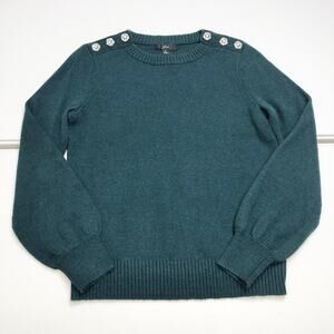 J Crew Womens Green Jeweled Crystal Button Crew Neck Classic Sweater Small